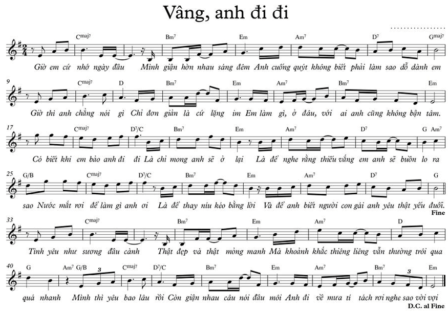 Vâng anh đi đi (lời bài hát, lyric chính xác nhất)