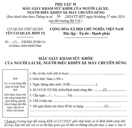 Mẫu giấy khám sức khỏe cho lái xe năm 2025 (mới nhất)
