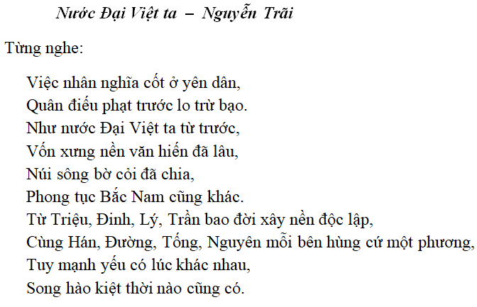 Bài thơ Nước Đại Việt ta (Nguyễn Trãi) - nội dung, dàn ý, giá trị, tác giả | Ngữ văn lớp 8