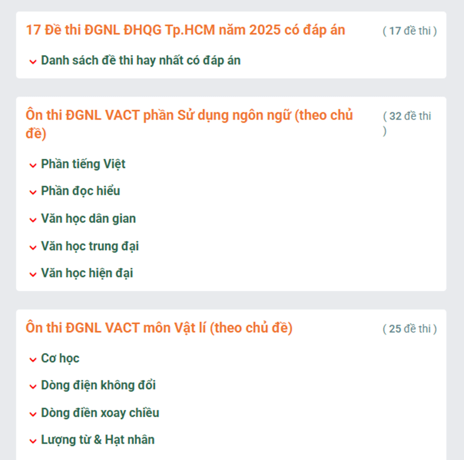 Cấu trúc đề thi ĐGNL Đại học Quốc gia TP.HCM năm 2025
