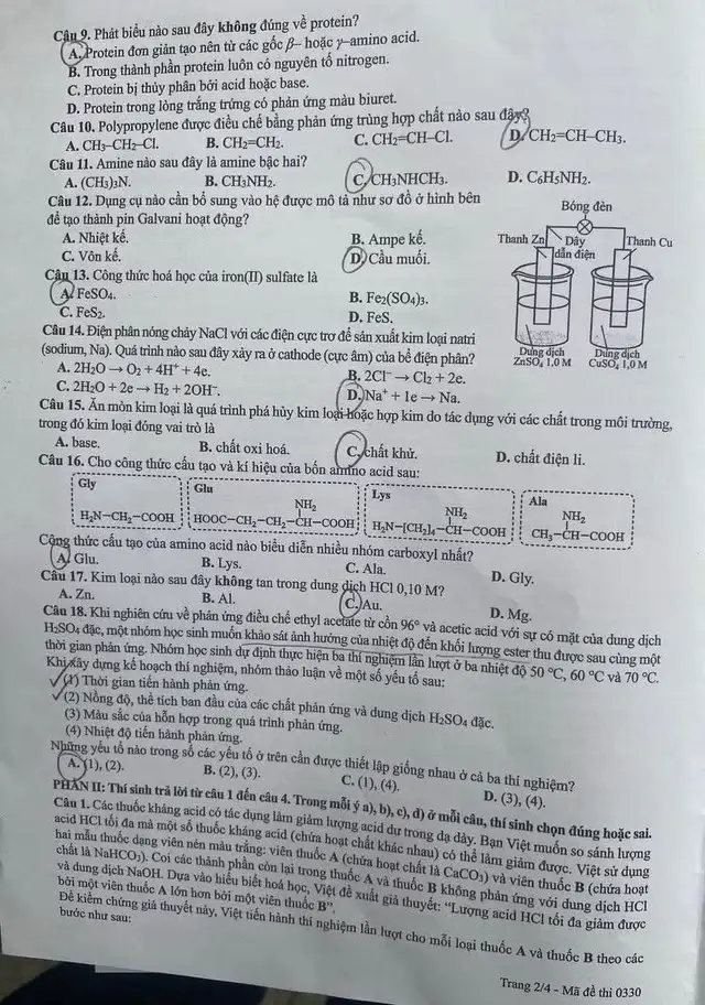 Đề chính thức Hóa học Tốt nghiệp THPT 2026 (có đáp án)