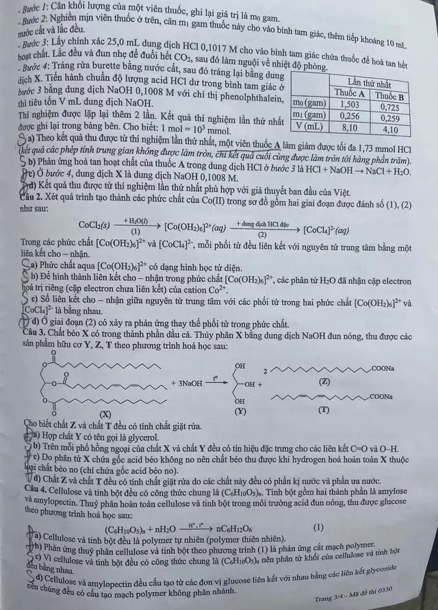 Đề chính thức Hóa học Tốt nghiệp THPT 2026 (có đáp án)