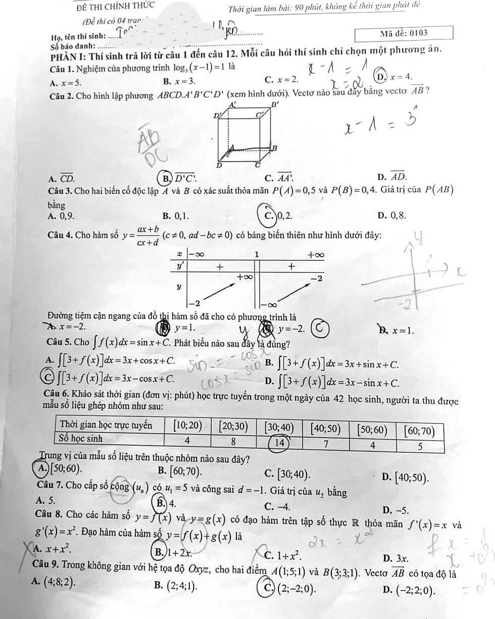 Đề chính thức Toán Tốt nghiệp THPT 2026 (có đáp án)