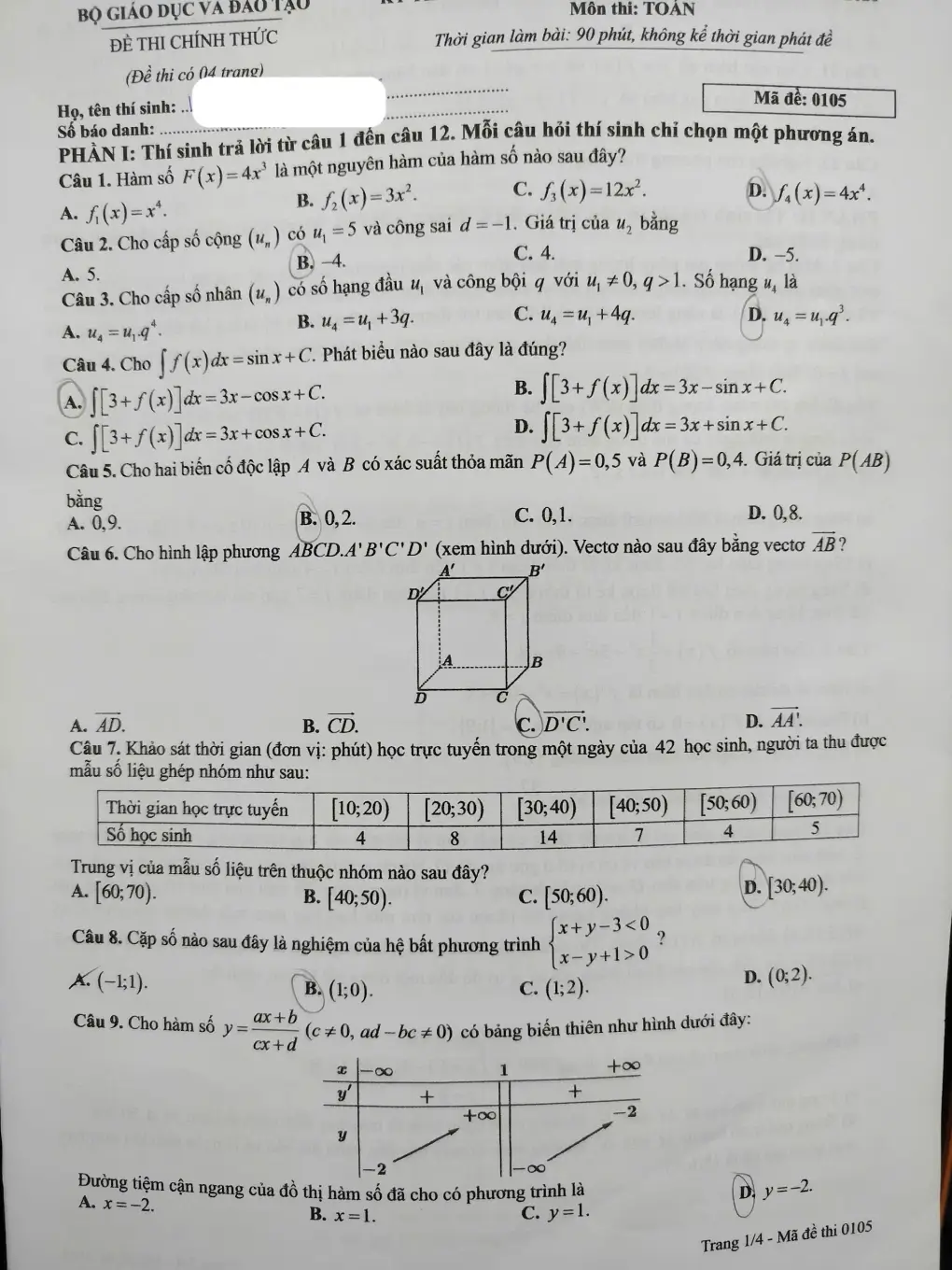 Đề chính thức Toán Tốt nghiệp THPT 2026 (có đáp án)