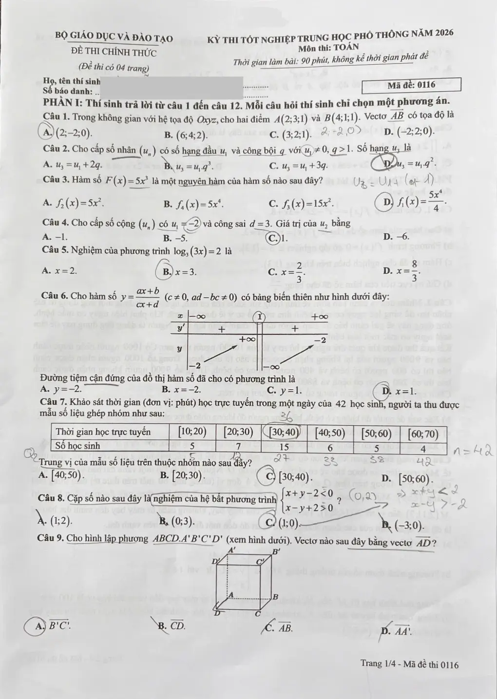 Đề chính thức Toán Tốt nghiệp THPT 2026 (có đáp án)