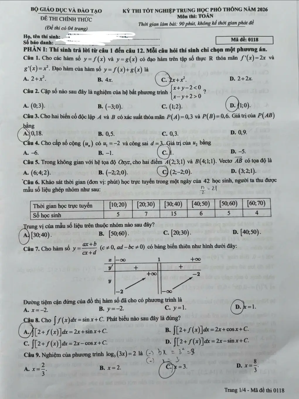 Đề chính thức Toán Tốt nghiệp THPT 2026 (có đáp án)