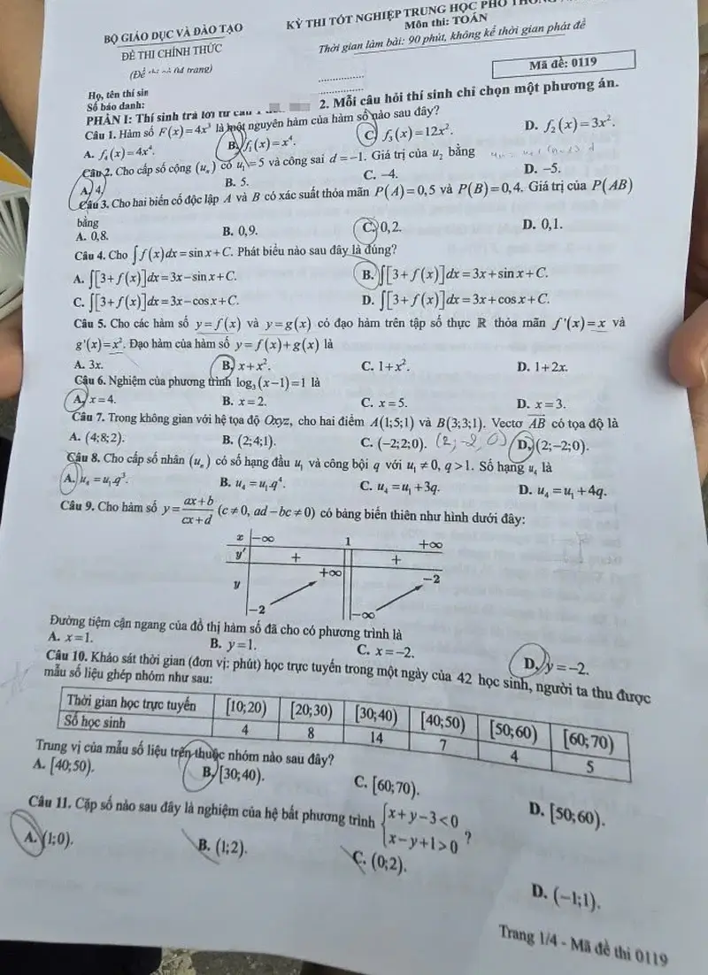 Đề chính thức Toán Tốt nghiệp THPT 2026 (có đáp án)