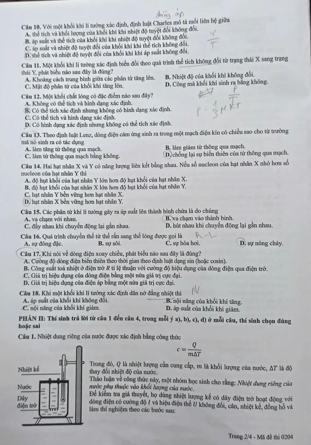 Đề chính thức Vật Lí Tốt nghiệp THPT 2026 (có đáp án)