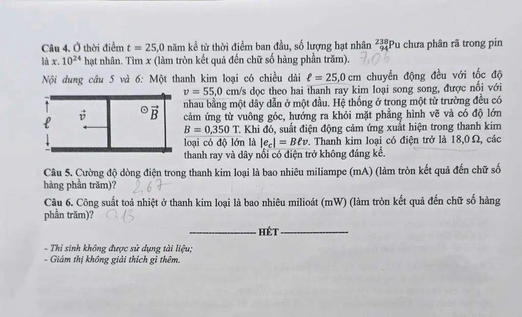 Đề chính thức Vật Lí Tốt nghiệp THPT 2026 (có đáp án)