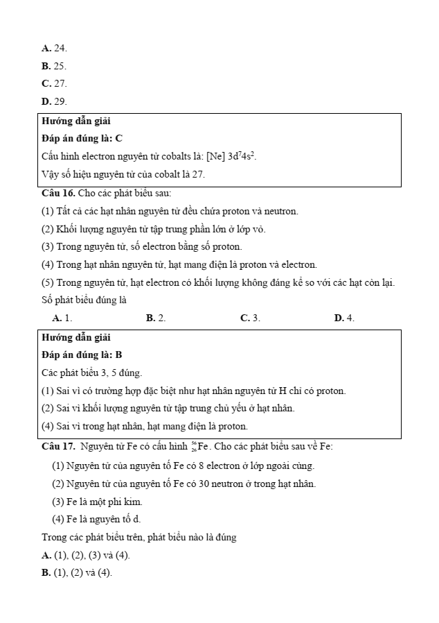 Đề kiểm tra Hoá học 10 Kết nối tri thức theo Chương (có lời giải)