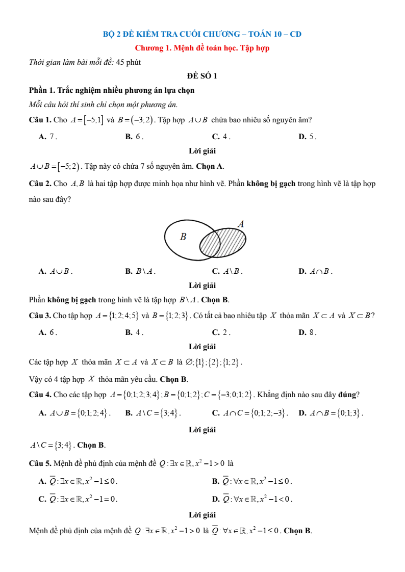 Đề kiểm tra Toán 10 Cánh diều theo Chương (có lời giải)