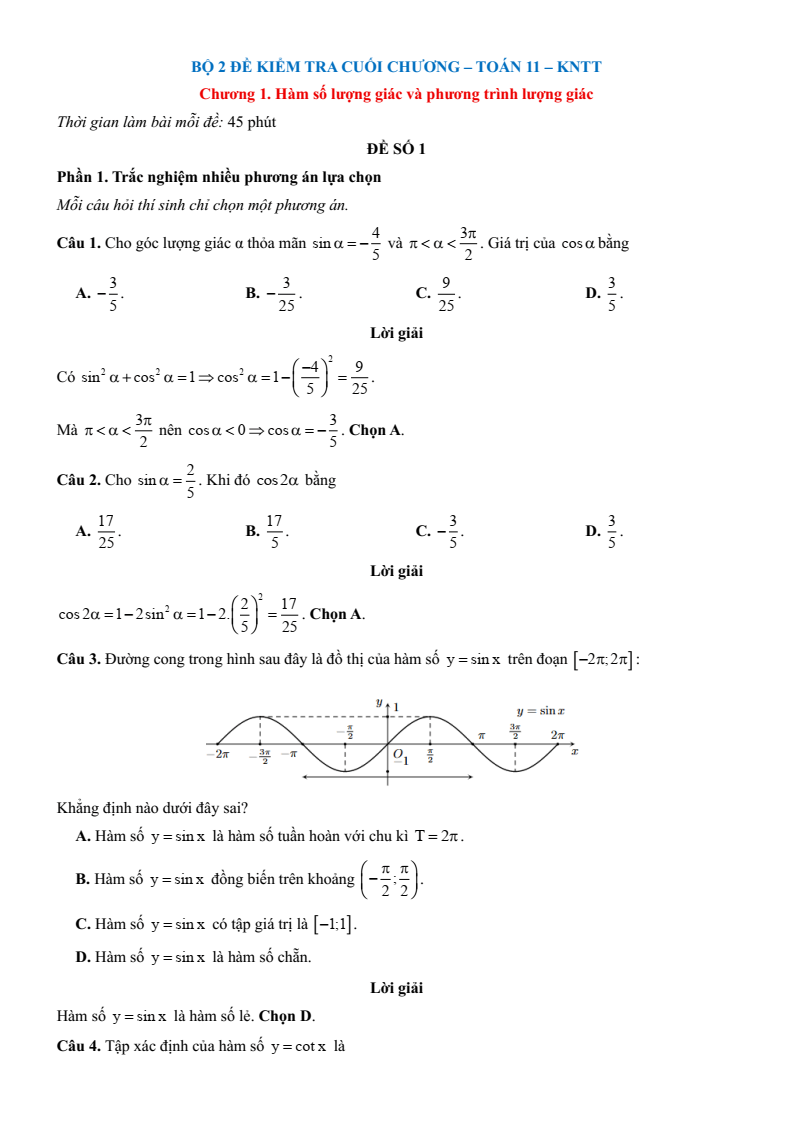 Đề kiểm tra Toán 11 Kết nối tri thức theo Chương (có lời giải)