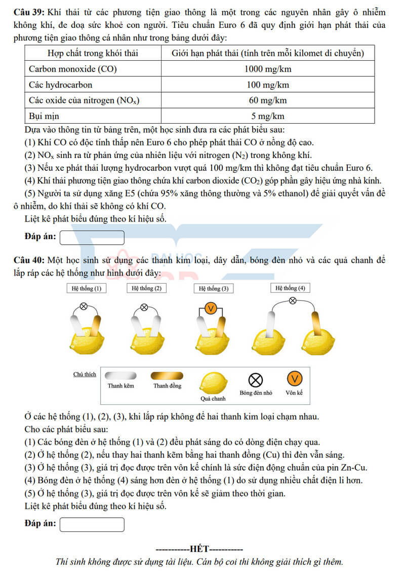 Đề minh họa Hóa học ĐGNL Đại học Sư phạm Tp.HCM 2025