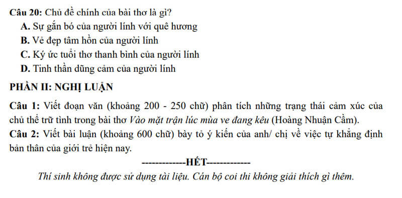 Đề minh họa Ngữ văn ĐGNL Đại học Sư phạm Tp.HCM 2025