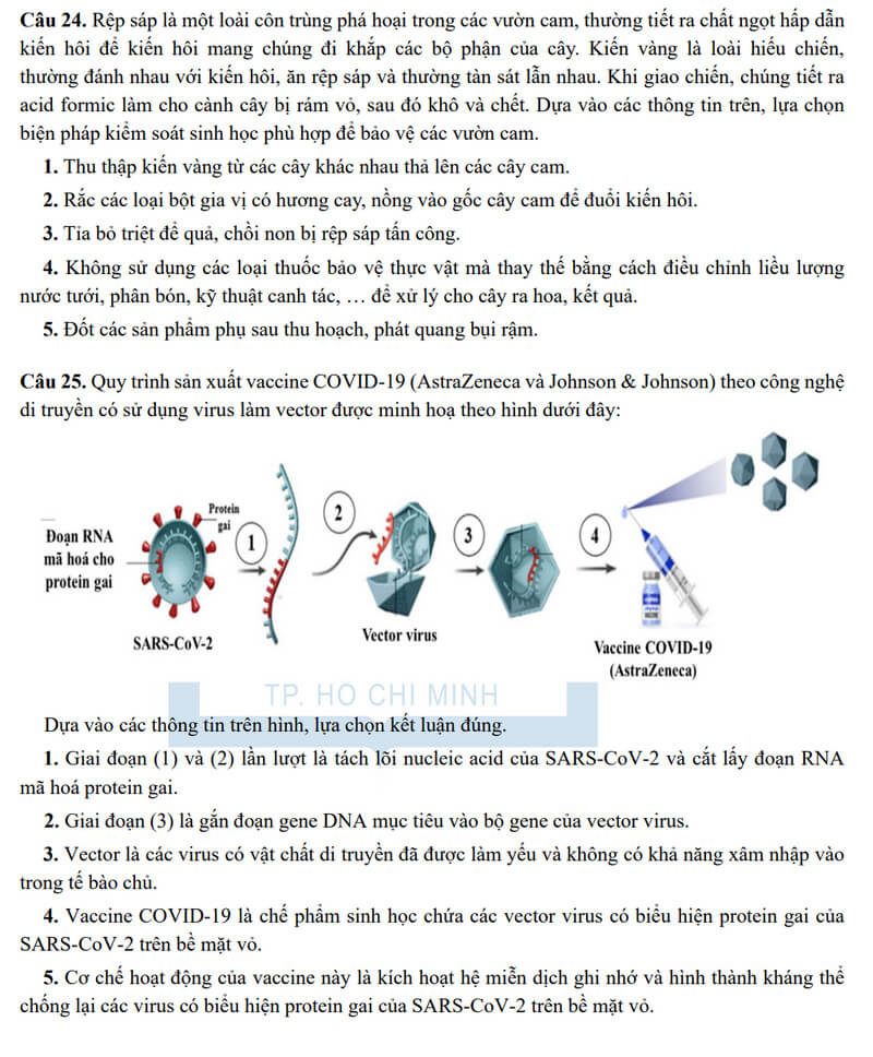 Đề minh họa Sinh học ĐGNL Đại học Sư phạm Tp.HCM 2025