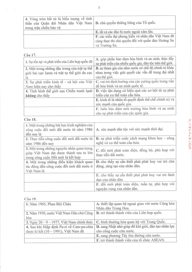 Đề minh họa V-SAT Lịch Sử năm 2025