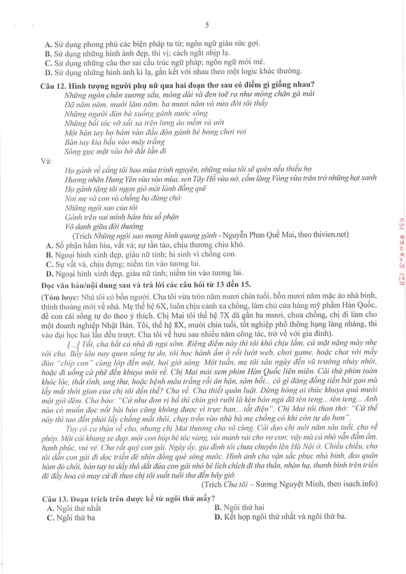 Đề minh họa V-SAT Ngữ Văn năm 2025