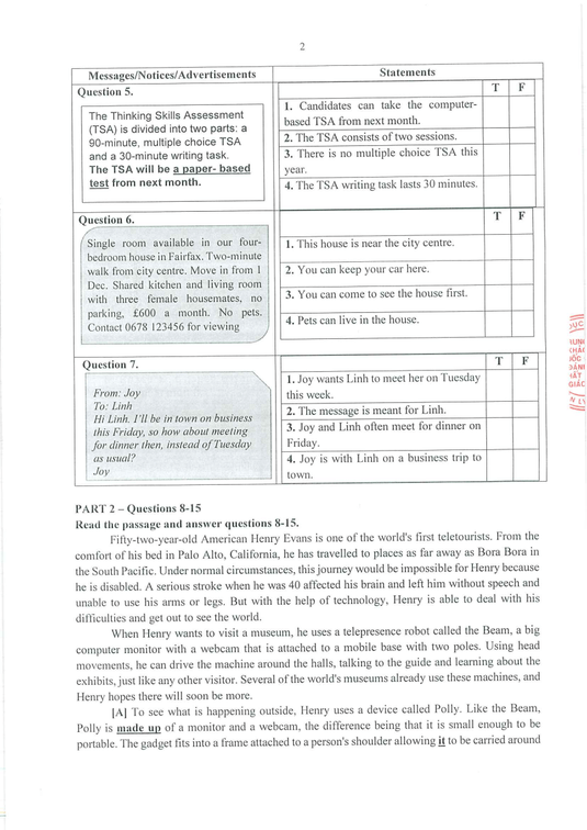 Đề minh họa V-SAT Tiếng Anh năm 2025