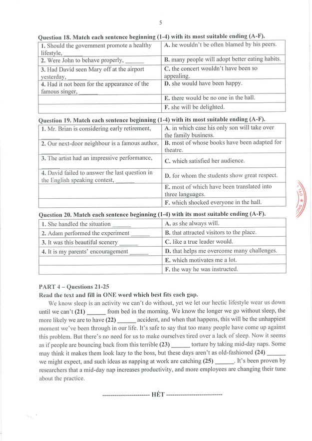 Đề minh họa V-SAT Tiếng Anh năm 2025