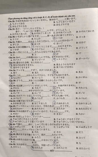 (Chính thức) Đề thi tốt nghiệp THPT tiếng Nhật năm 2024 (có đáp án)