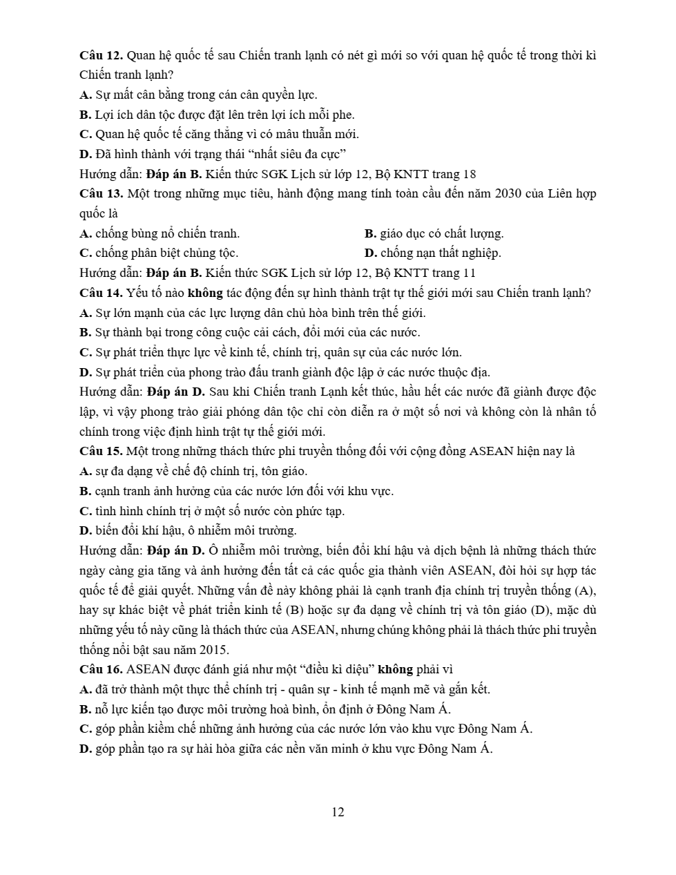 Đề thi học sinh giỏi Lịch Sử 12 trường THPT Hậu Lộc 3 năm 2025-2026