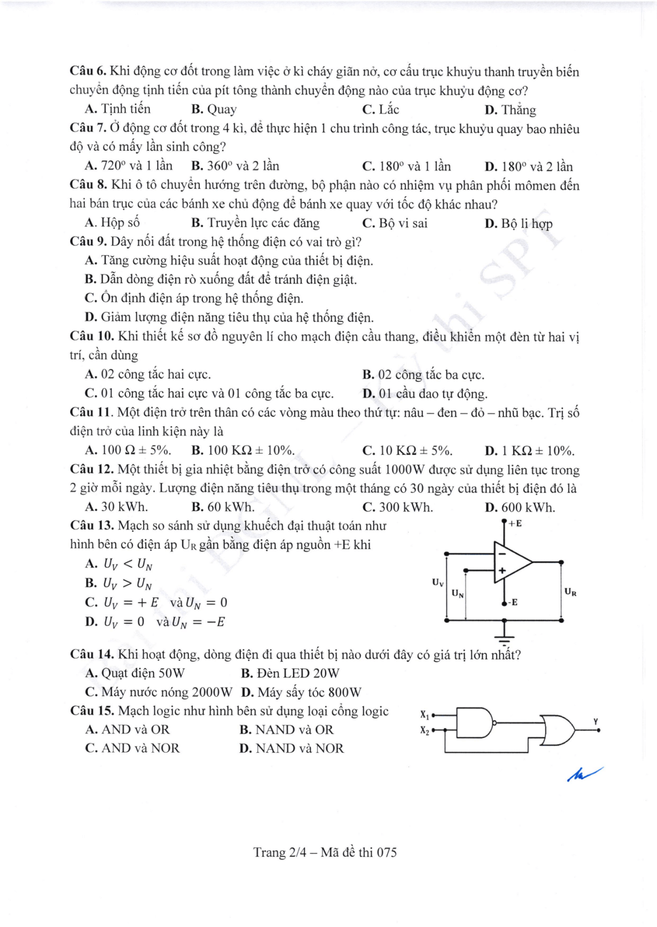 Đề thi tham khảo Công nghệ (định hướng Công nghiệp) ĐGNL ĐHSPHN năm 2026