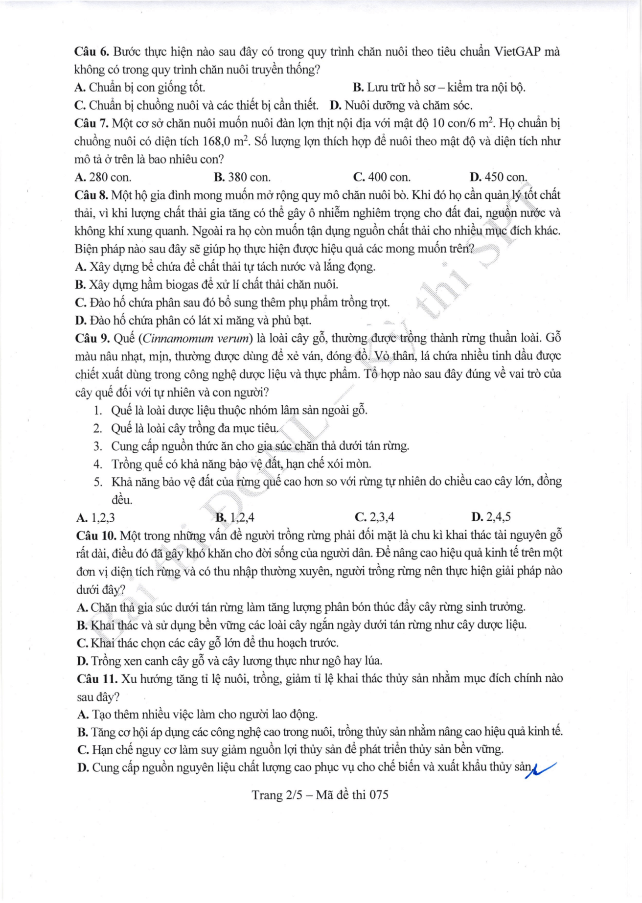 Đề thi tham khảo Công nghệ (định hướng Nông nghiệp) ĐGNL ĐHSPHN năm 2026