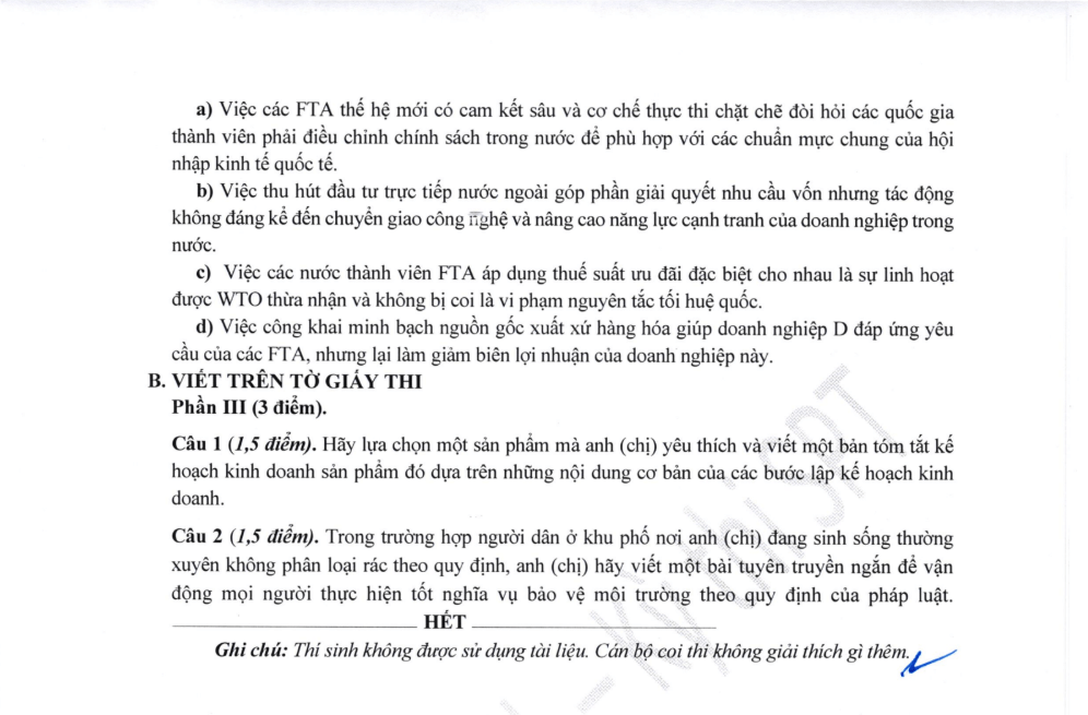 Đề thi tham khảo Giáo dục Kinh tế và pháp luật ĐGNL ĐHSPHN năm 2026