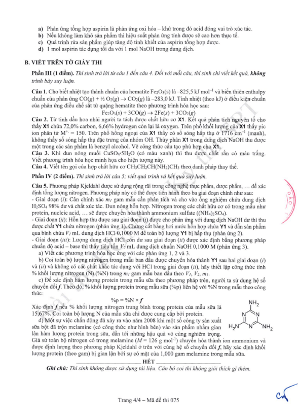 Đề thi tham khảo Hóa học ĐGNL ĐHSPHN năm 2025