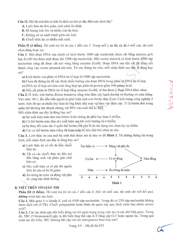 Đề thi tham khảo Sinh học ĐGNL ĐHSPHN năm 2025