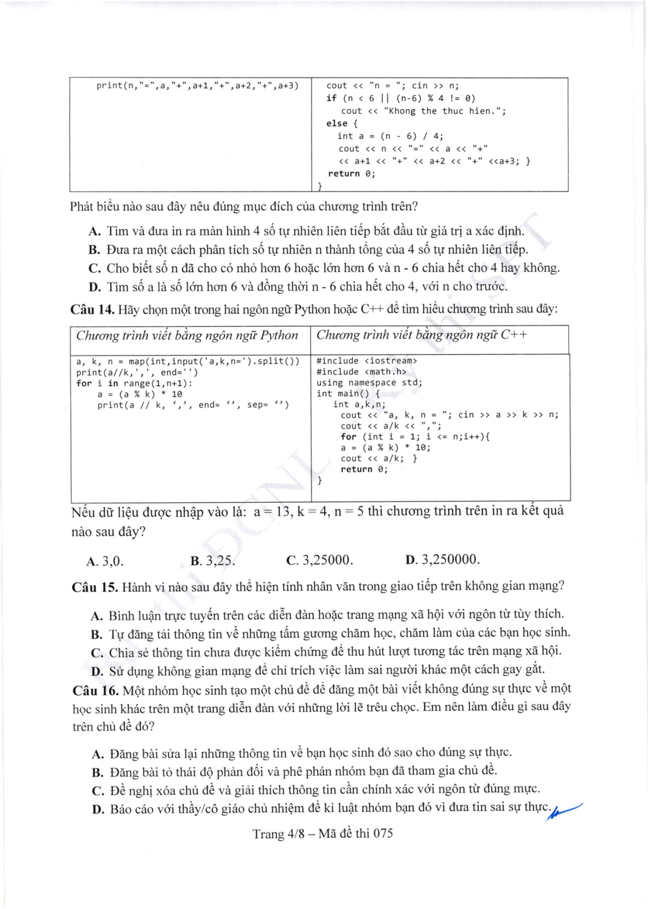 Đề thi tham khảo Tin học ĐGNL ĐHSPHN năm 2026