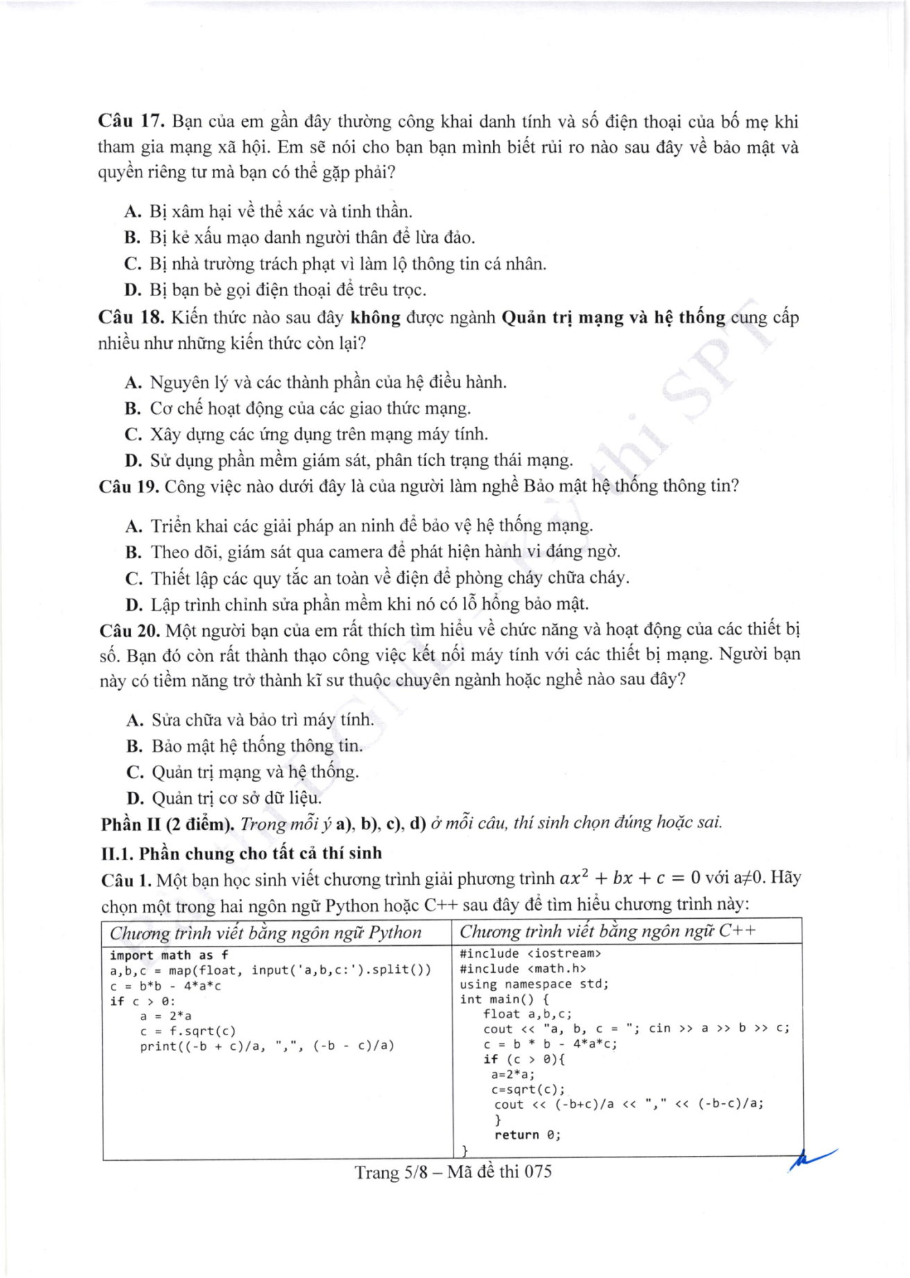 Đề thi tham khảo Tin học ĐGNL ĐHSPHN năm 2026