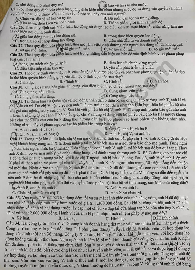 Đề thi thử 2024 GDCD Sở GD Thanh Hóa