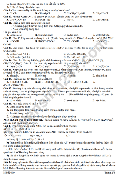 Đề thi thử 2024 Hóa trường THPT Thuận Thành 1