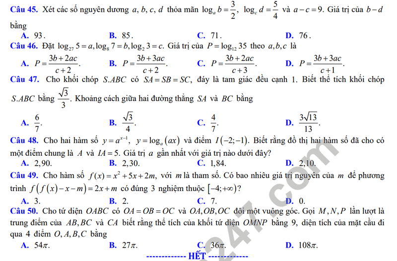 Đề thi thử 2024 Toán trường THPT Thiệu Hóa