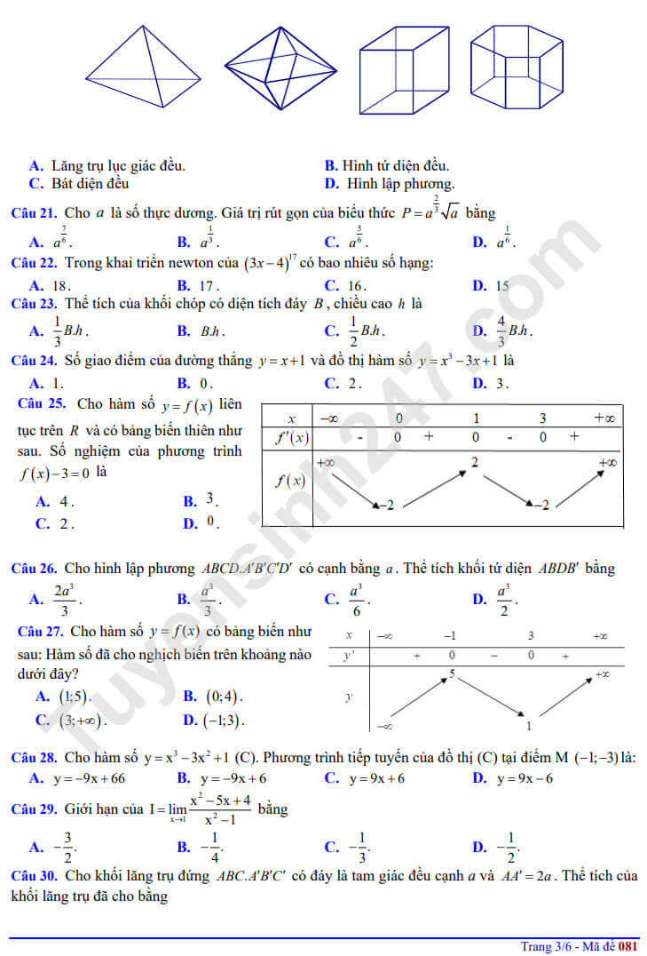 Đề thi thử 2024 Toán trường THPT Đội Cấn