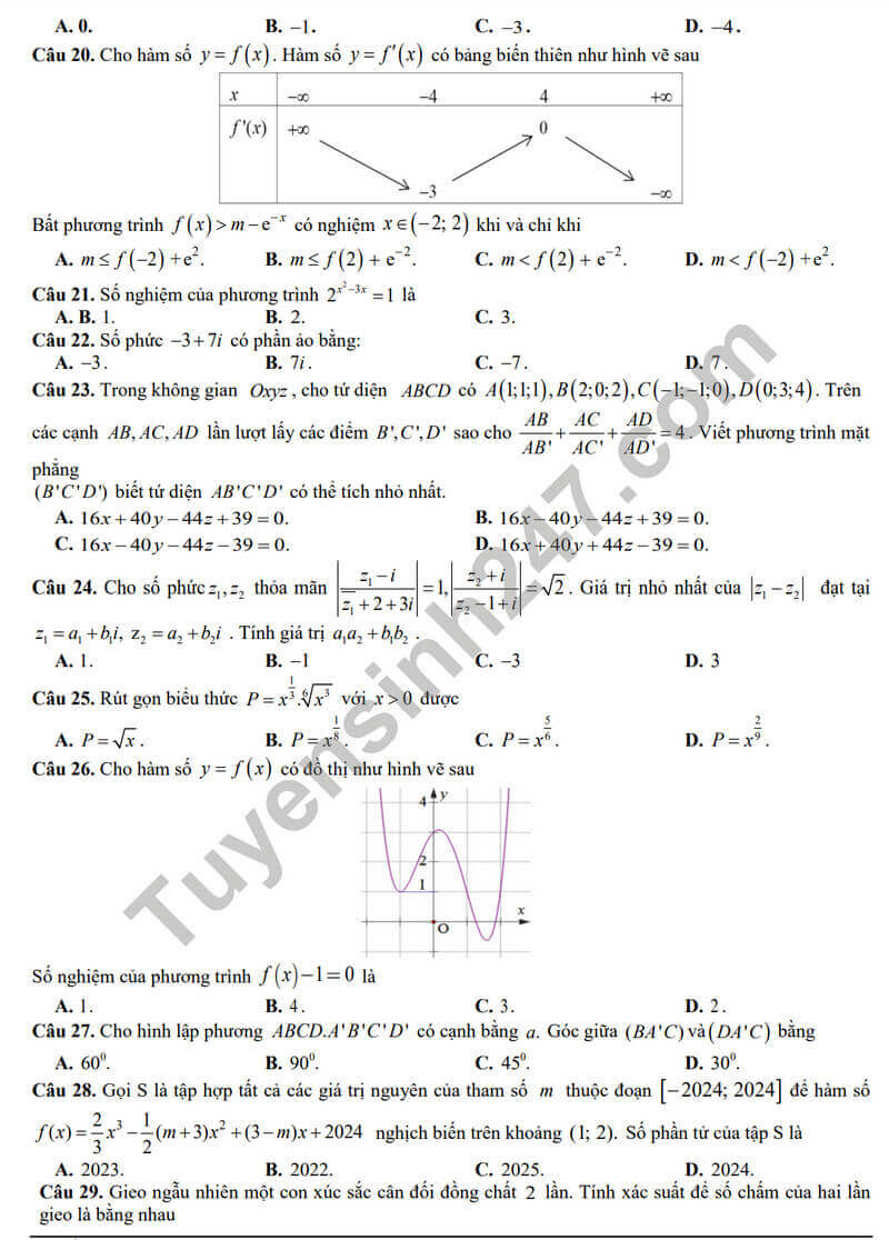 Đề thi thử 2024 Toán trường THPT Ngô Sỹ Liên
