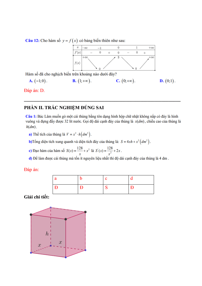 Đề thi thử 2024 Toán trường THPT Thạch Thành 1