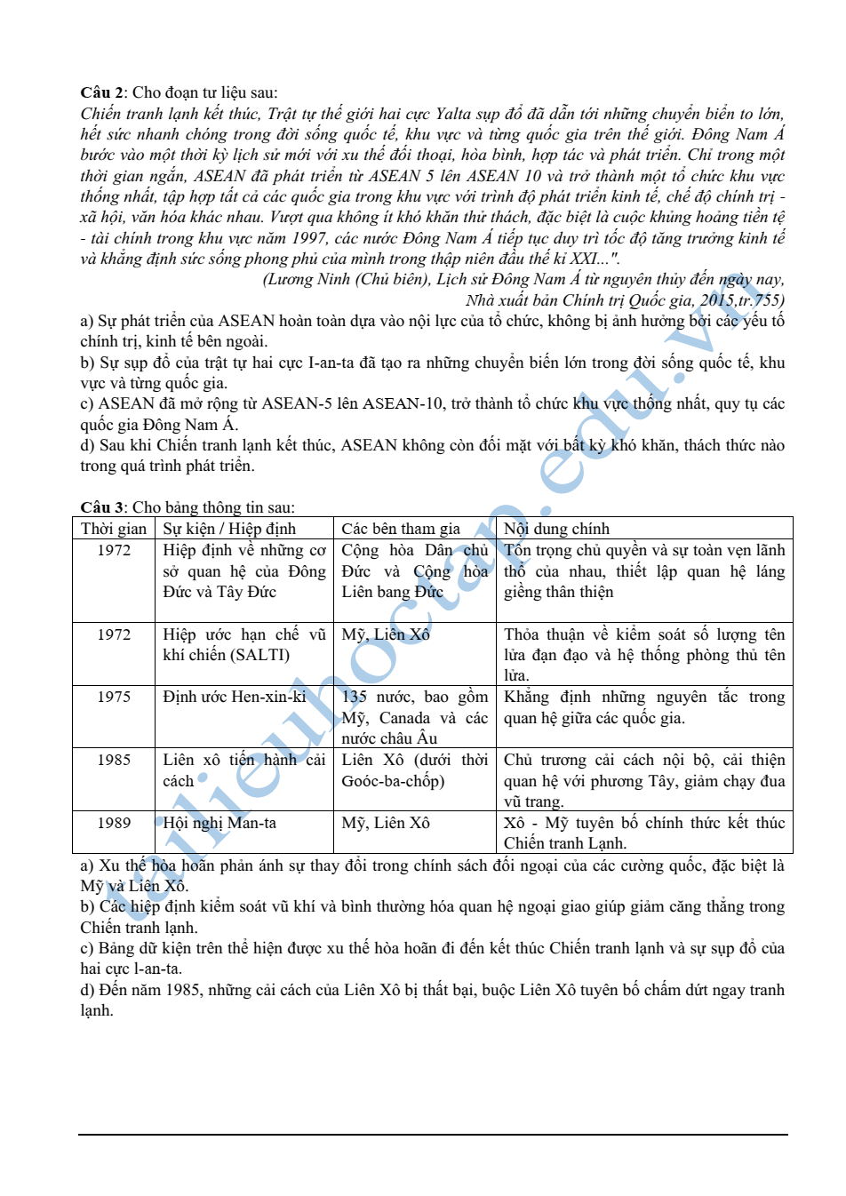 Đề thi thử Tốt nghiệp Lịch Sử 2025 sở GD&ĐT Tây Ninh