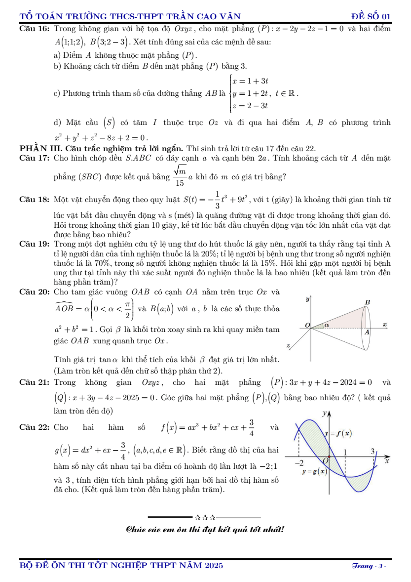 Đề thi thử 2025 Toán trường THCS-THPT Trần Cao Vân (TP.HCM)