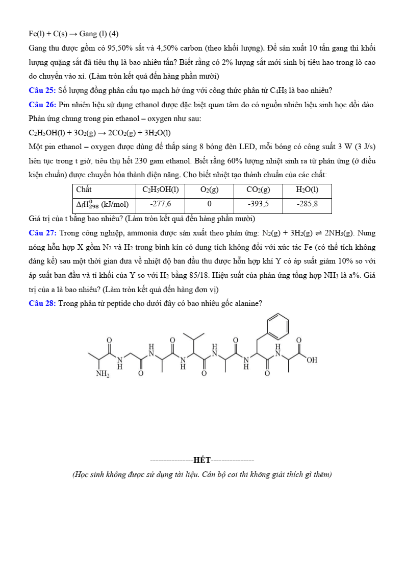 Đề thi thử Hóa Tốt nghiệp THPT 2025-2026 Sở GD&ĐT Cao Bằng