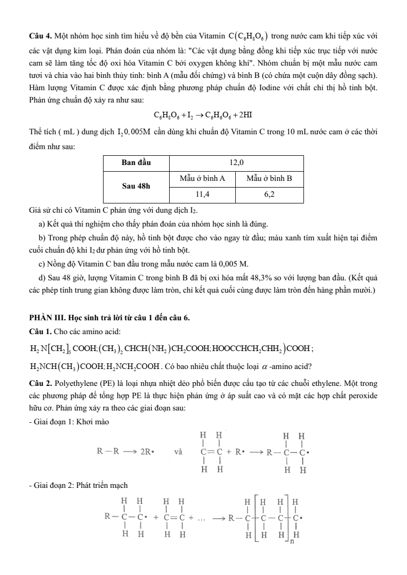 Đề thi thử Hóa Tốt nghiệp THPT 2025-2026 Sở GD&ĐT Hà Nội