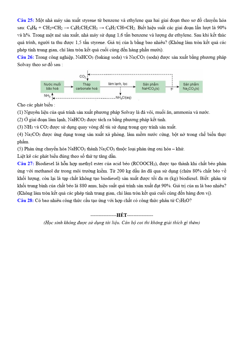 Đề thi thử Hóa Tốt nghiệp THPT 2025-2026 Sở GD&ĐT Nghệ An