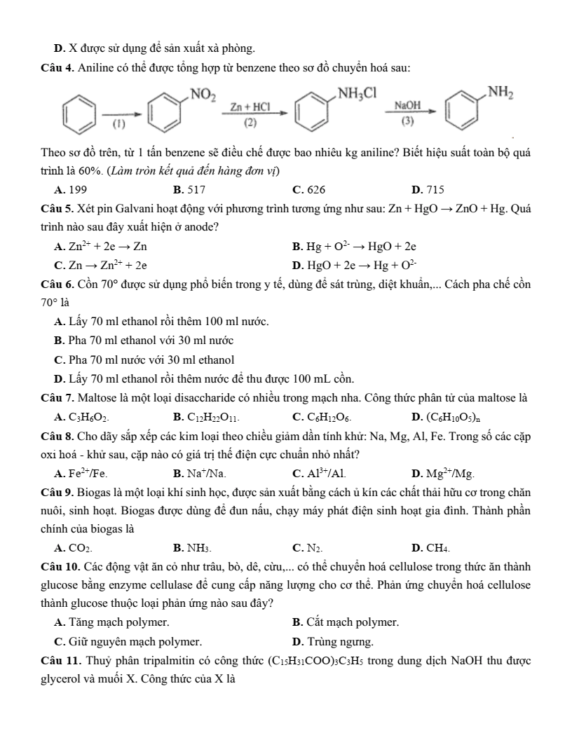 Đề thi thử Hóa Tốt nghiệp THPT 2025-2026 trường THPT An Dương (Hải Phòng)