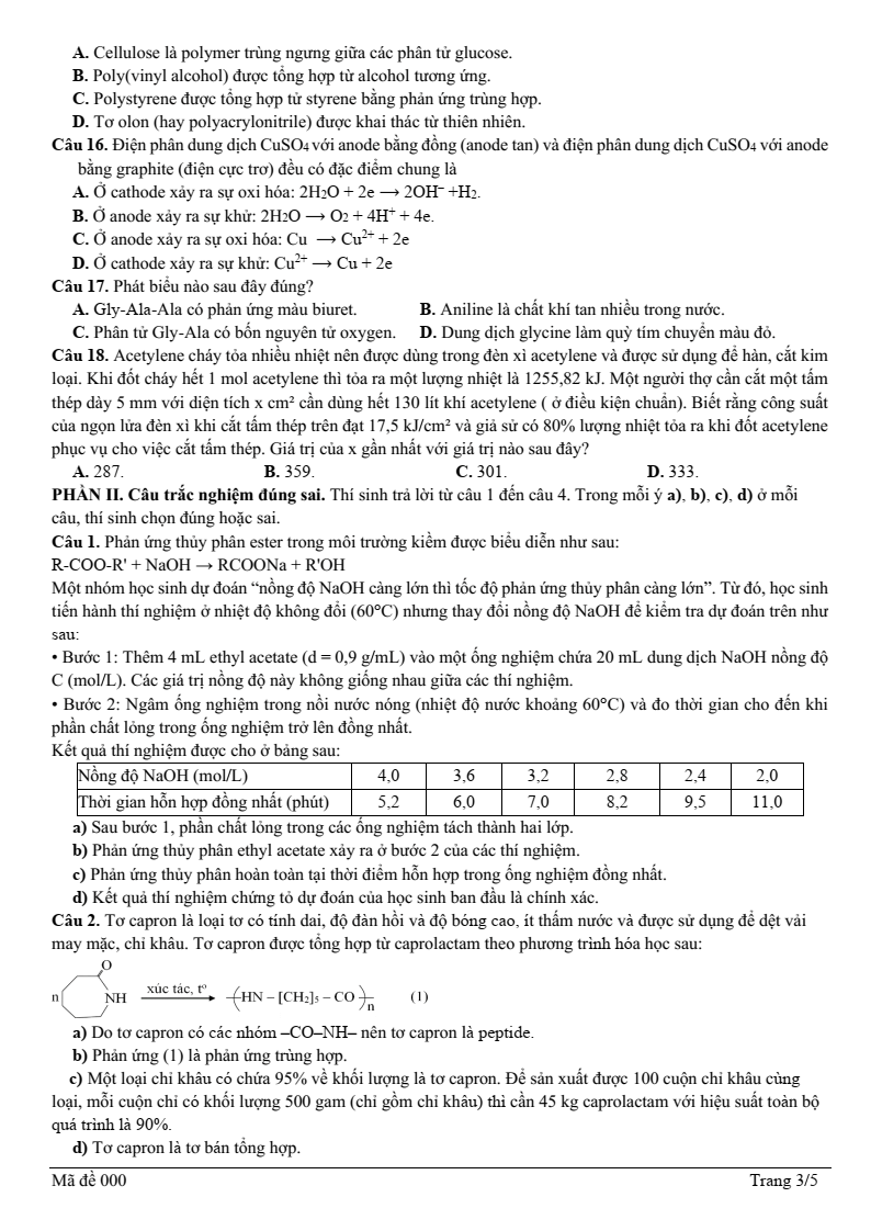 Đề thi thử Hóa Tốt nghiệp THPT 2025-2026 trường THPT Bạch Đằng (Hải Phòng)