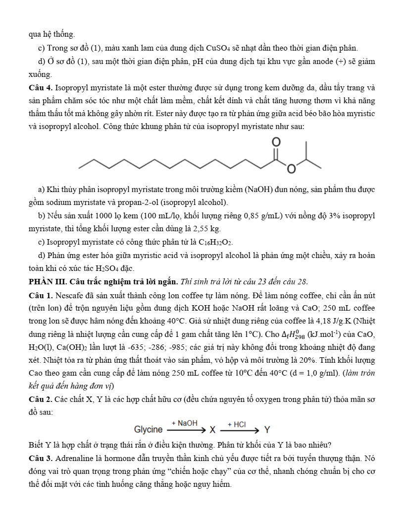Đề thi thử Hóa Tốt nghiệp THPT 2025-2026 trường THPT Cẩm Phả (Quảng Ninh)