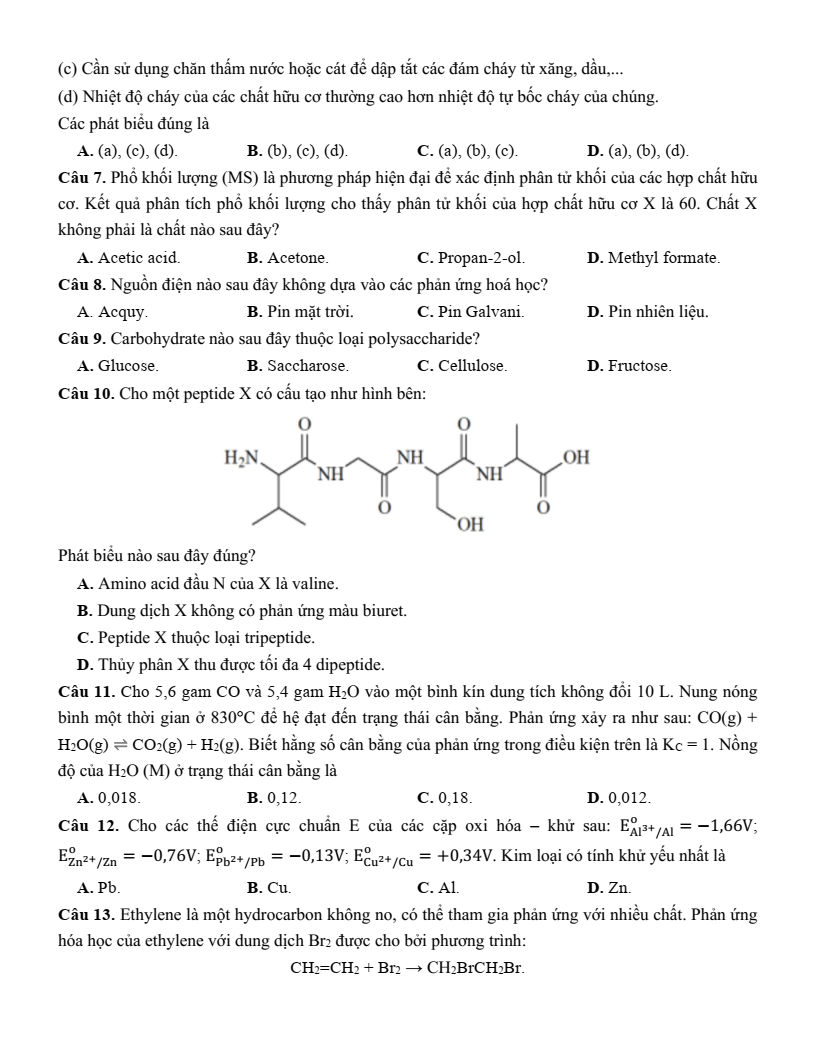 Đề thi thử Hóa Tốt nghiệp THPT 2025-2026 trường THPT Chuyên Lê Thánh Tông (Đà Nẵng)