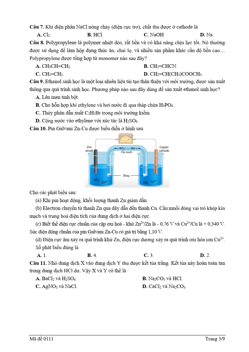 Đề thi thử Hóa Tốt nghiệp THPT 2025-2026 trường THPT Chuyên Trần Phú (Hải Phòng)