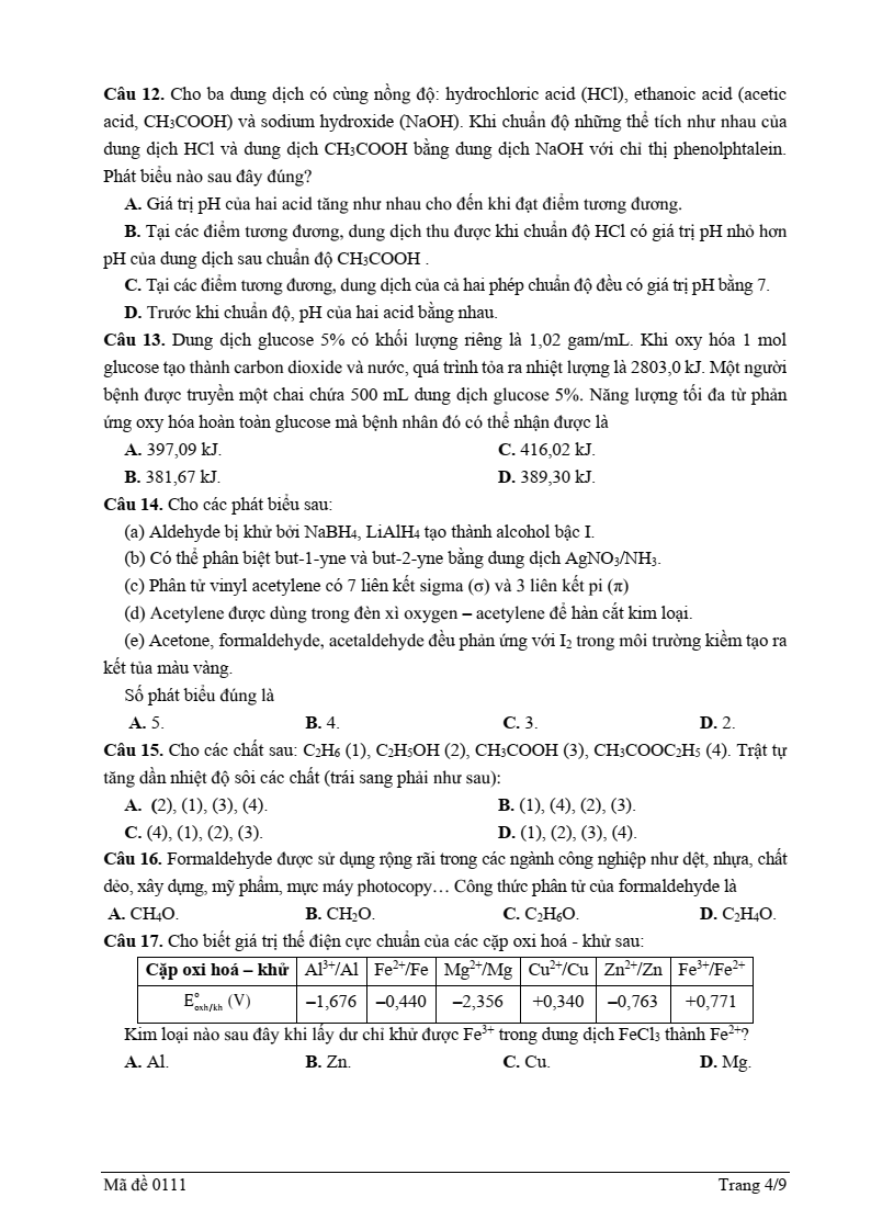 Đề thi thử Hóa Tốt nghiệp THPT 2025-2026 trường THPT Chuyên Trần Phú (Hải Phòng)