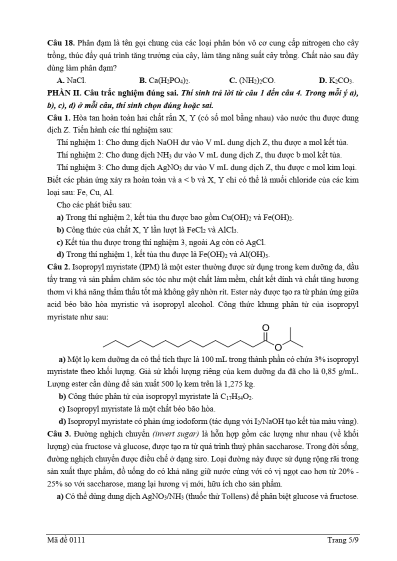 Đề thi thử Hóa Tốt nghiệp THPT 2025-2026 trường THPT Chuyên Trần Phú (Hải Phòng)